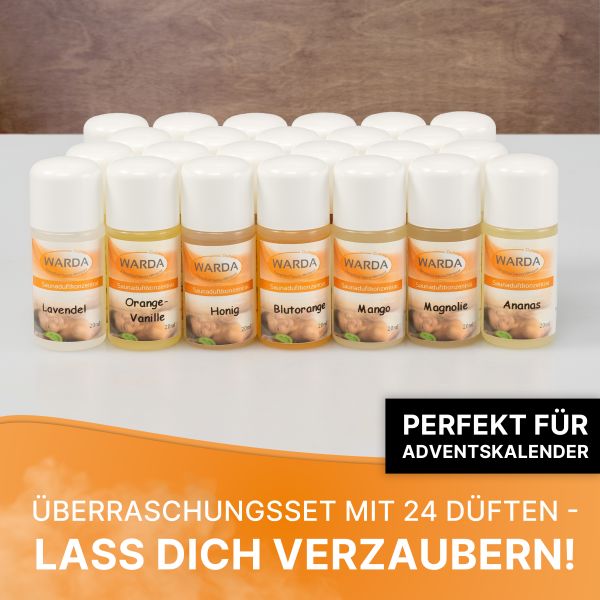Miniatur-Set mit 24x 20 ml Flaschen von Warda Saunaduftkonzentrat